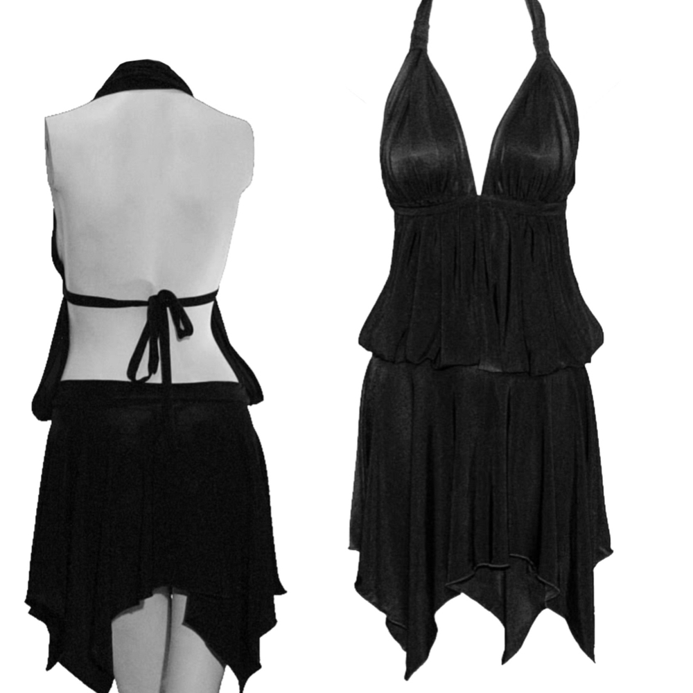 Black Sexy Club Asymmetrical Backless Cocktail Dress 12 Large